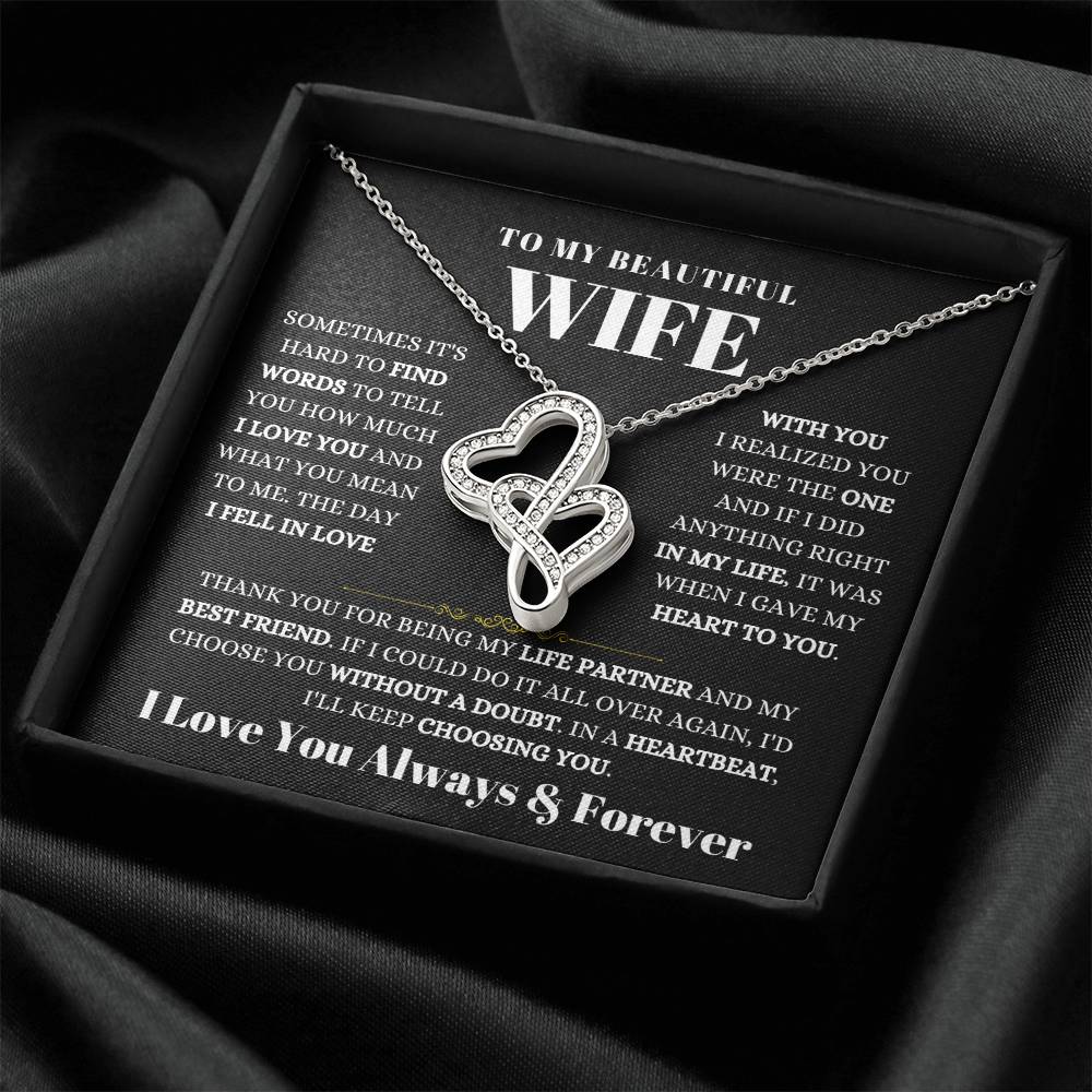 To My Beautiful Wife Necklace - Romantic Keepsake Jewelry Gift from Husband for Special Days & Valentine’s Love - Heart-to-heart Pendant Necklace