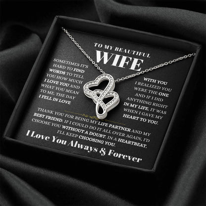 To My Beautiful Wife Necklace - Romantic Keepsake Jewelry Gift from Husband for Special Days & Valentine’s Love - Heart-to-heart Pendant Necklace