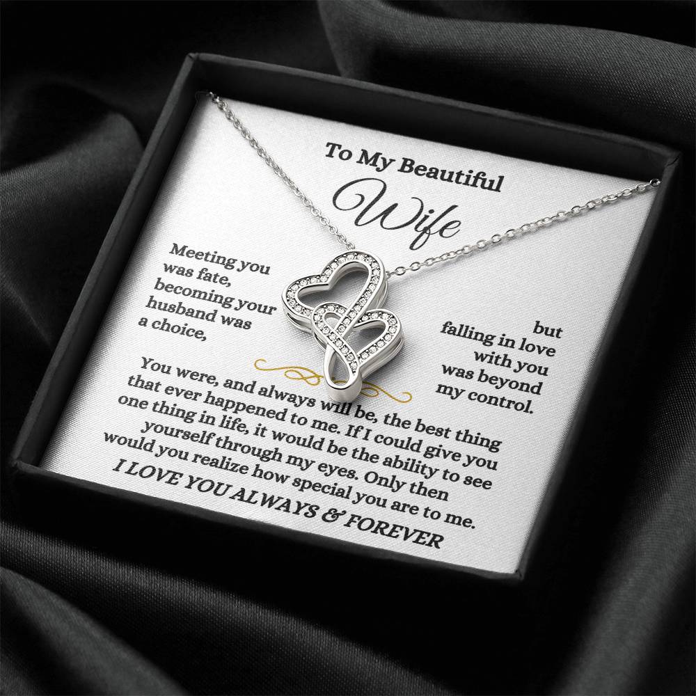 To My Beautiful Wife Necklace - Emotional Jewelry for Wife from Husband to Celebrate Love on Valentine’s Day & Beyond - Heart-to-heart Pendant Necklace