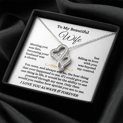 To My Beautiful Wife Necklace - Emotional Jewelry for Wife from Husband to Celebrate Love on Valentine’s Day & Beyond - Heart-to-heart Pendant Necklace