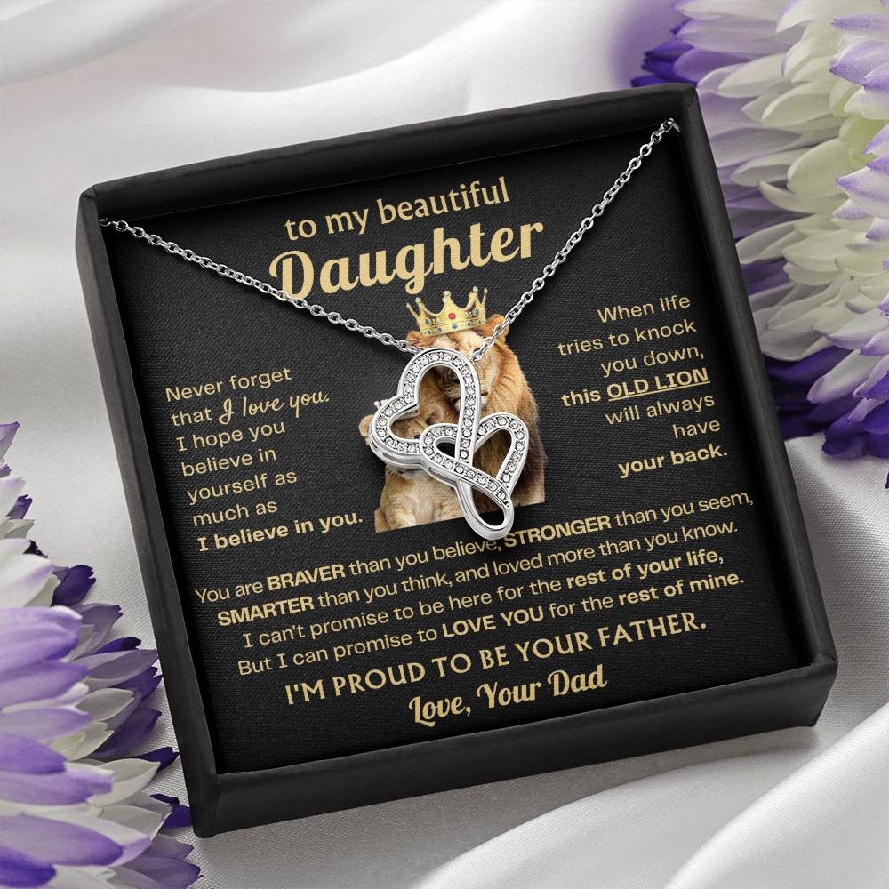 To My Daughter Necklace - Best Surprise Gift for Daughter from Dad for Graduation, Birthday & Christmas - Heart-to-heart Pendant Necklace