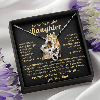 To My Daughter Necklace - Best Surprise Gift for Daughter from Dad for Graduation, Birthday & Christmas - Heart-to-heart Pendant Necklace