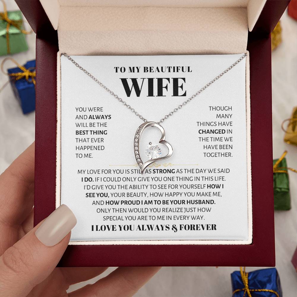 To My Beautiful Wife Necklace - Beautiful Wife Jewelry Gift for Birthday, Valentine’s Day & Special Romantic Moments - Forever Love Necklace