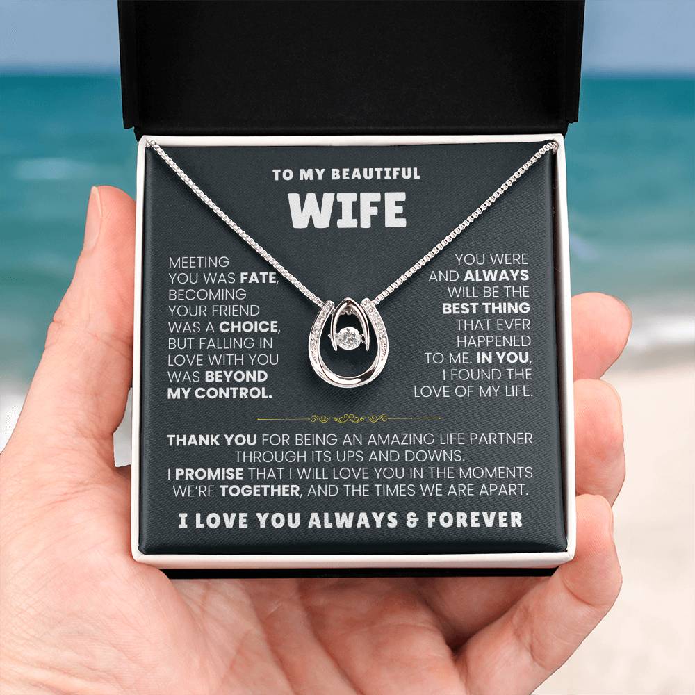 To My Beautiful Wife Necklace - Romantic Husband to Wife Jewelry for Birthday, Valentine’s Day & Special Celebrations - Lucky In Love Necklace