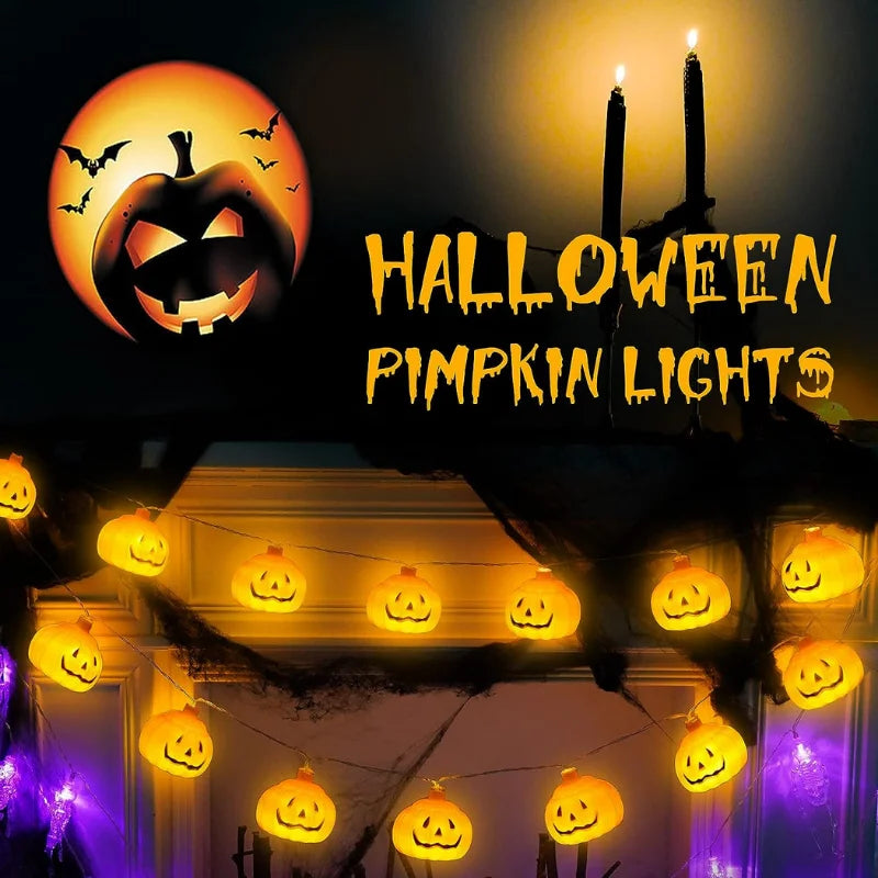 LED Pumpkin String Lights | Halloween Decorative Lights | 3m & 6m Options | Remote Control Modes | Plug-In & Battery Pumpkin Fairy Lights