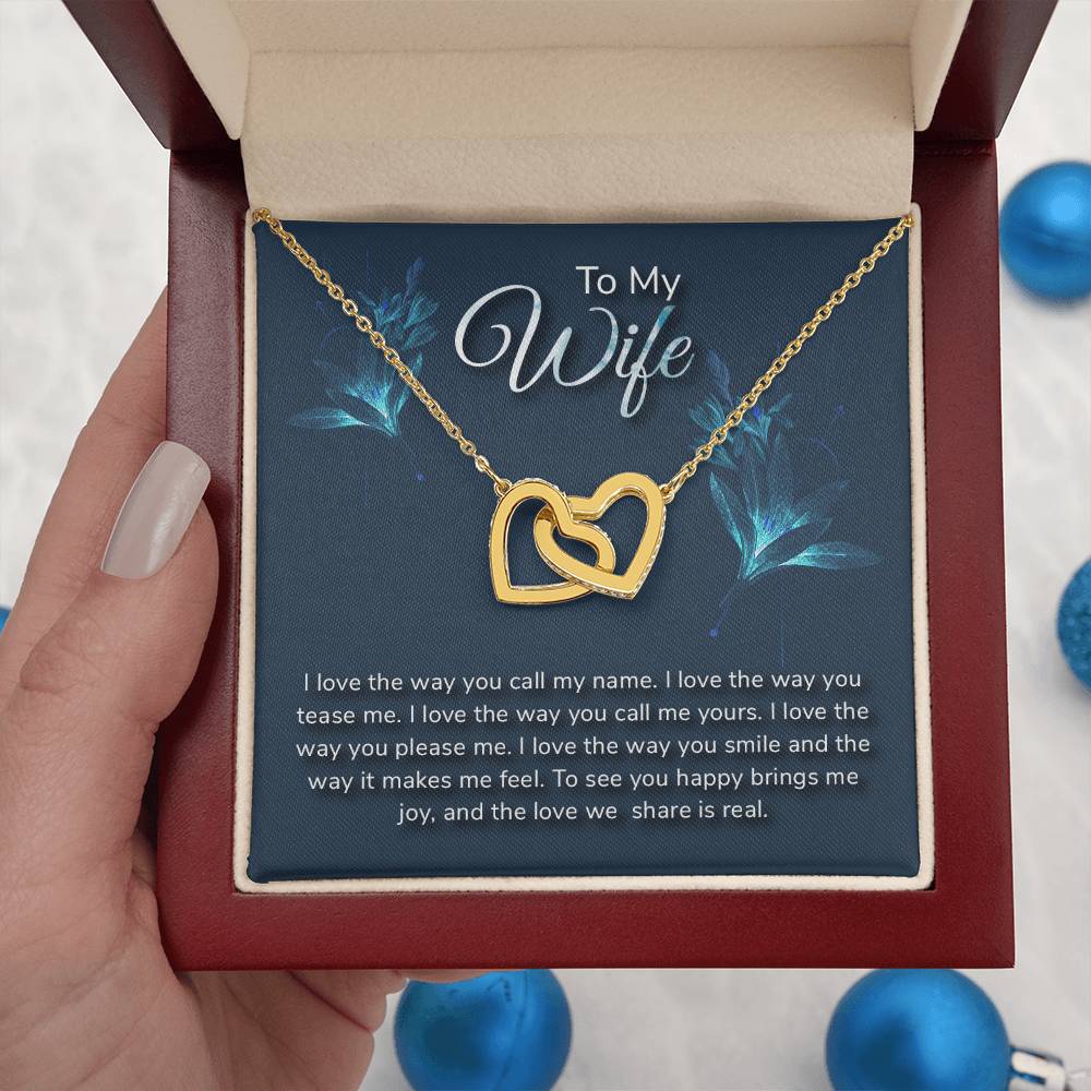 To My Wife Necklace - Romantic Everyday Jewelry Gift from Husband for Birthday, Valentine’s Day & Just Because - Interlocking Hearts Necklace