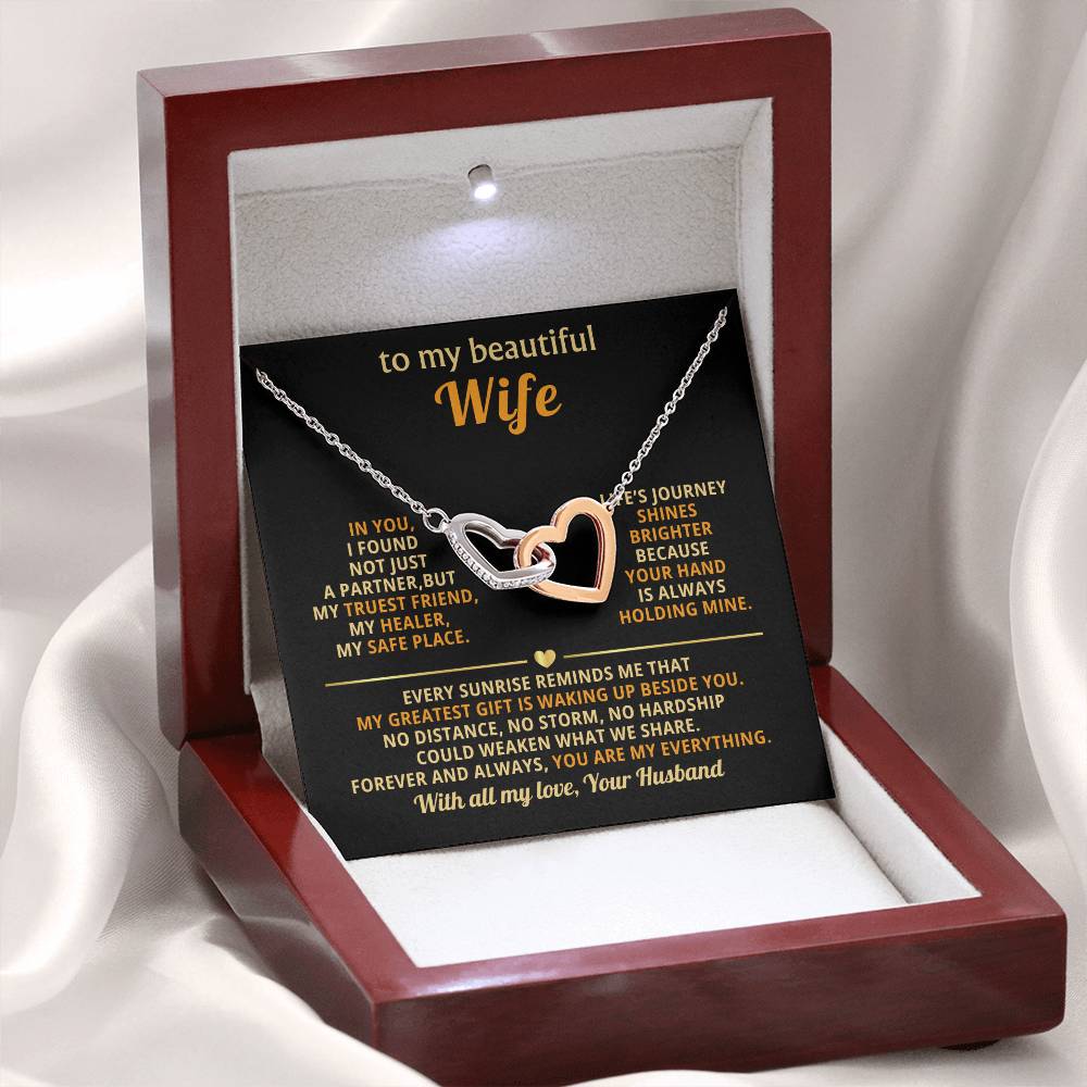 Thoughtful Romantic Wife Gift - Jewelry from Husband for Any Occasion - Interlocking Hearts Necklace
