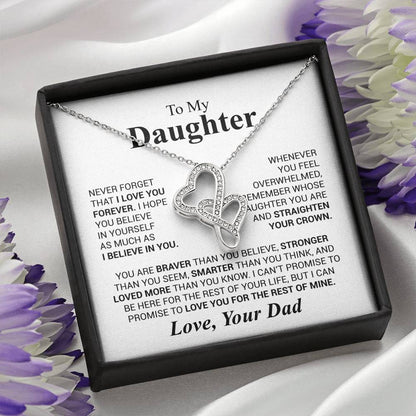 To My Daughter Necklace – Graduation & Christmas Gift from Dad – Heart-to-heart Pendant Necklace