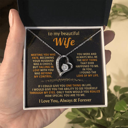 To My Beautiful Wife Necklace - Best Loving Jewelry Gift for Valentine’s Day, Anniversaries & Romantic Surprises - Forever Love Necklace