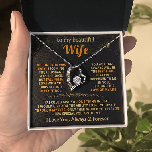 To My Beautiful Wife Necklace - Best Loving Jewelry Gift for Valentine’s Day, Anniversaries & Romantic Surprises - Forever Love Necklace