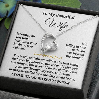 To My Beautiful Wife Necklace - Perfect Romantic Surprise from Husband for Anniversary, Birthday & Valentine’s Day - Forever Love Necklace