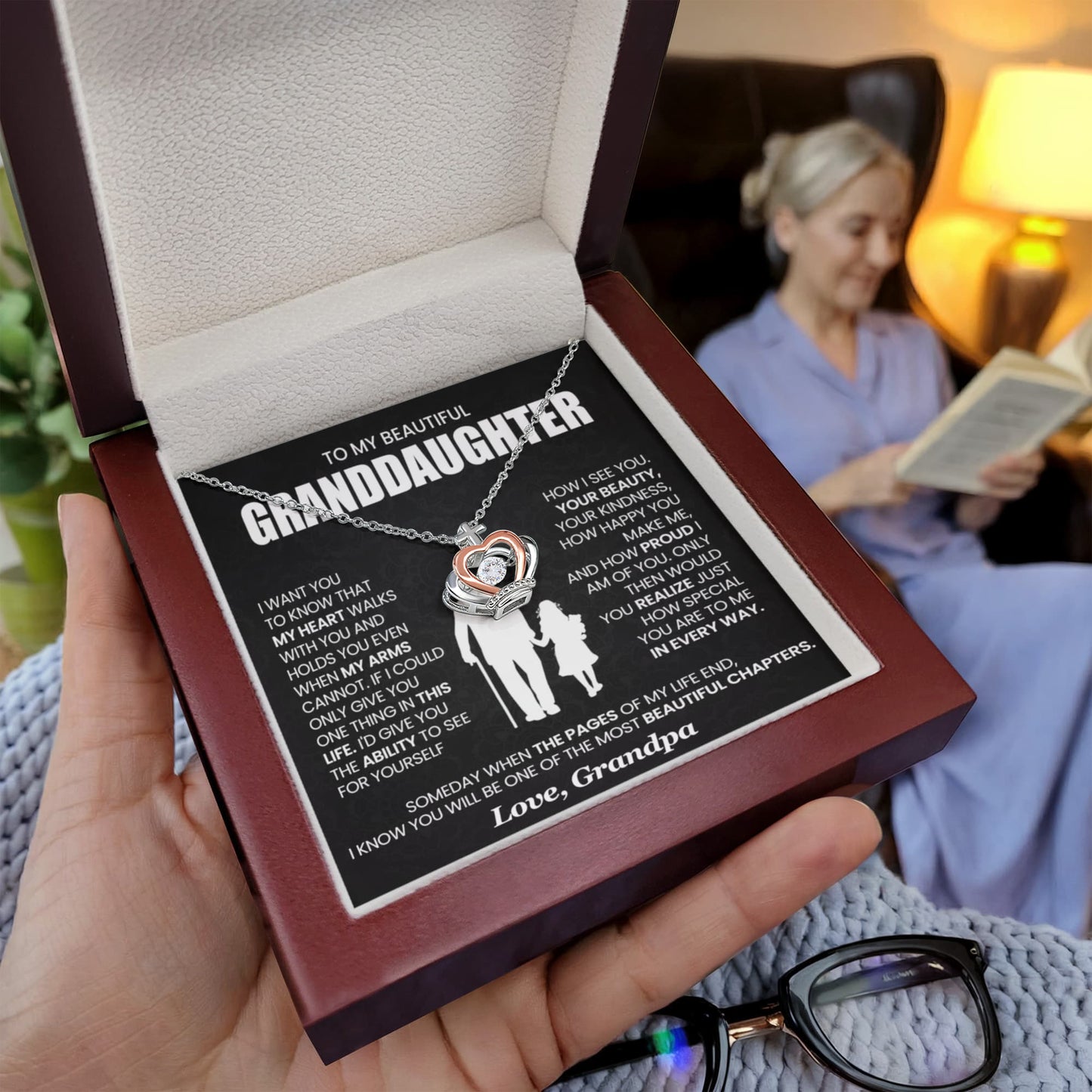 To My Granddaughter Necklace – Present for Granddaughter Birthday Christmas from Grandpa – Crown Pendant Necklace