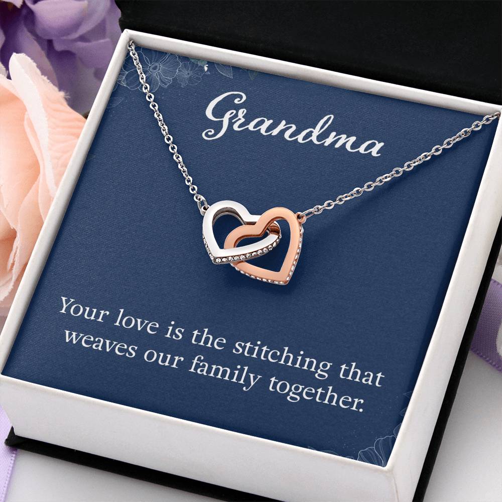 Grandma - Your love is the stitching - Gift for Grandmother - Interlocking Hearts Necklace