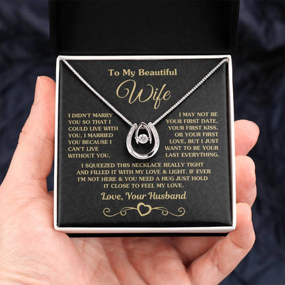 To My Beautiful Wife Necklace - Meaningful Romantic Gift for Wife from Husband for Valentine’s Day & Forever Love - Lucky In Love Necklace