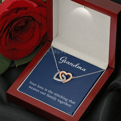 Grandma - Your love is the stitching - Gift for Grandmother - Interlocking Hearts Necklace