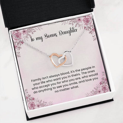 To My Bonus Daughter Necklace - Interlocking Hearts Necklace - Gift for Bonus Daughter