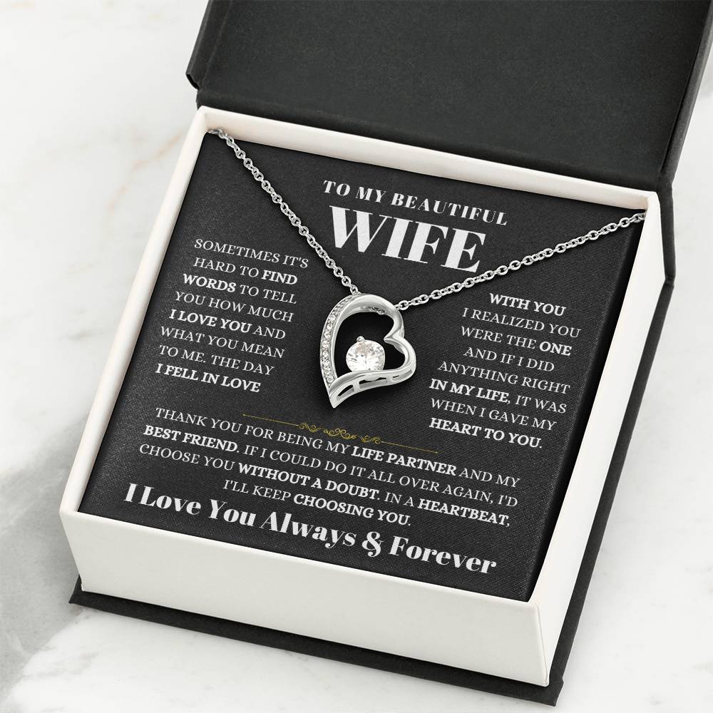 To My Beautiful Wife Necklace - Romantic Birthday Jewelry Gift from Husband for Valentine’s Day & Long Lasting Memories - Forever Love Necklace