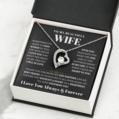 To My Beautiful Wife Necklace - Romantic Birthday Jewelry Gift from Husband for Valentine’s Day & Long Lasting Memories - Forever Love Necklace