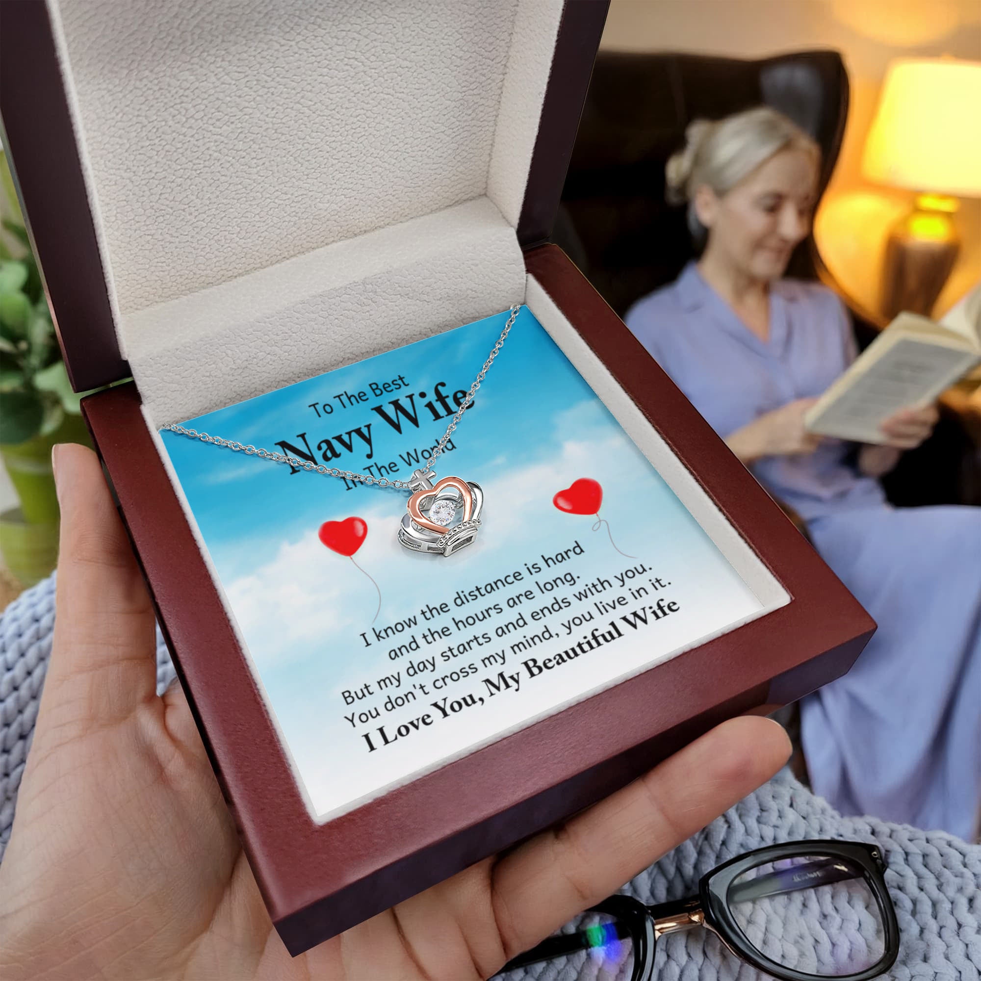 To the best navy wife in the world - I know the distance is hard - Crown Pendant Necklace