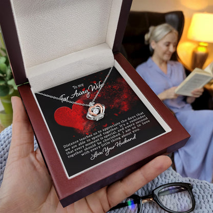 To My Far Away Wife Gift from Husband - Distance teaches us - Crown Pendant Necklace