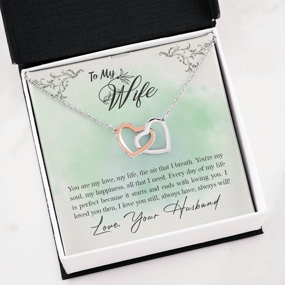 To My Wife Necklace - Romantic Husband to Wife Jewelry for Birthday, Valentine’s Day & Special Celebrations - Interlocking Hearts Necklace
