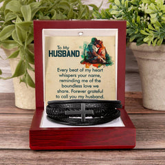 Personalized Men’s Bracelet with Cross, Luxury Gift Box & Loving Message Card, Unique Jewelry Gift, To My Husband