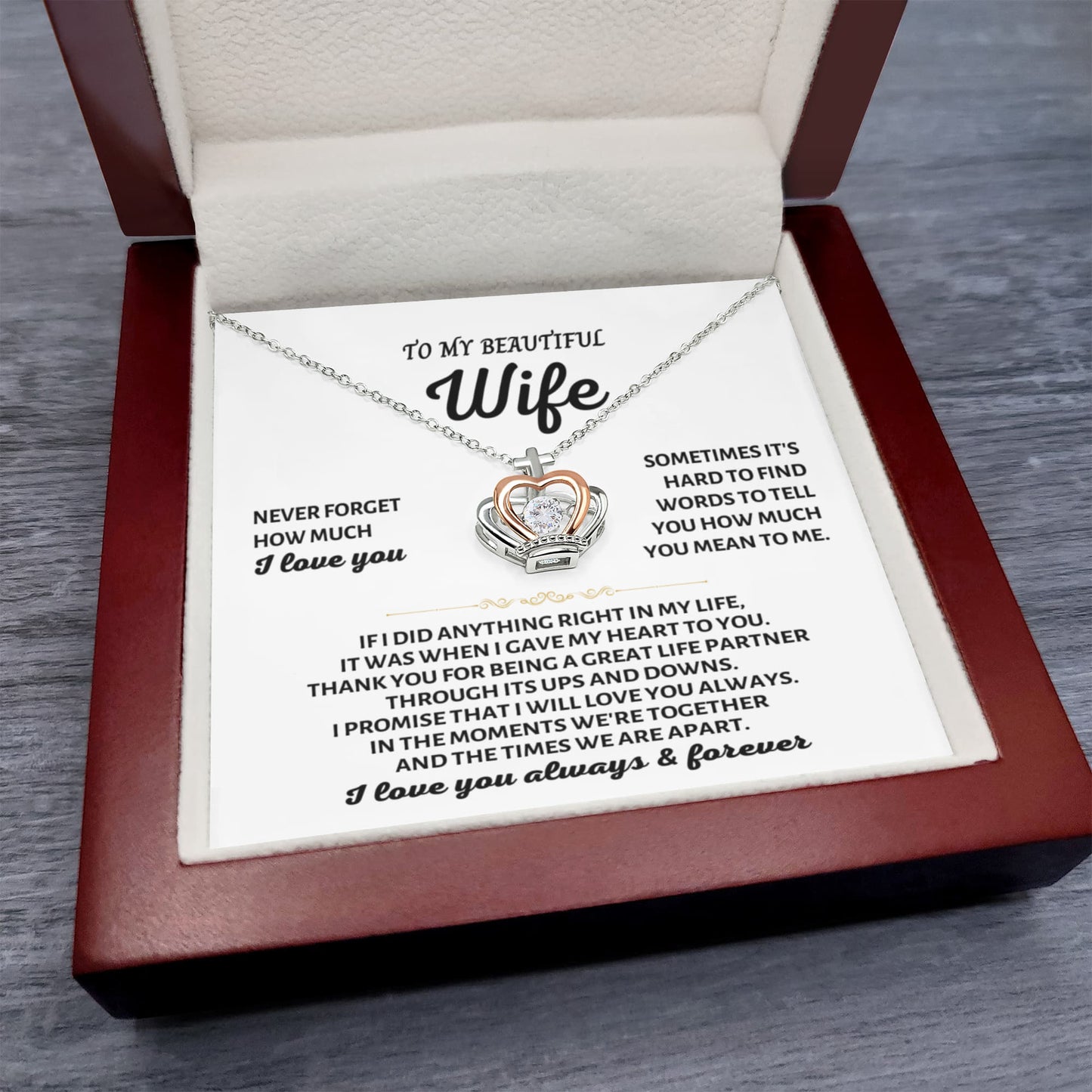 To My Wife Necklace - Romantic Jewelry for Valentine’s Day & Anniversaries - Crown Pendant Necklace