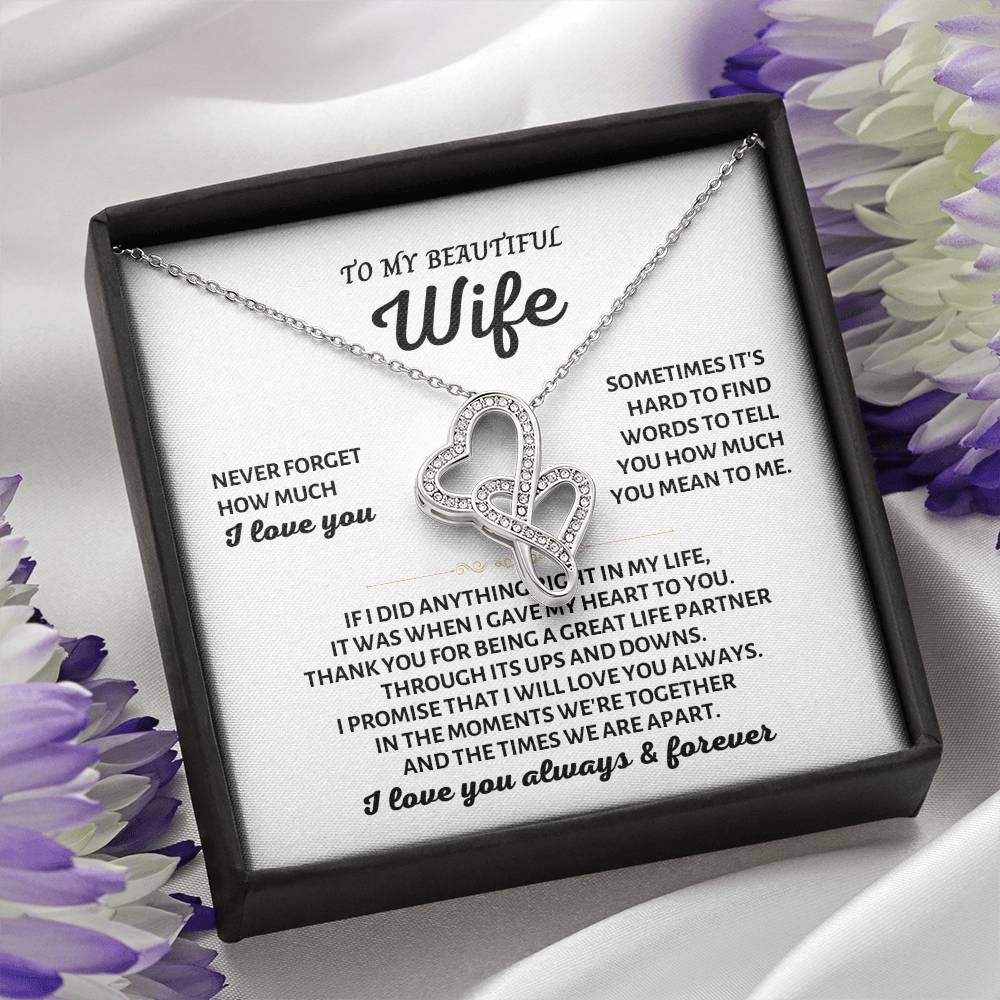 To My Beautiful Wife Necklace - Heartwarming Gift from Husband for Birthday, Anniversary & Valentine’s Day - Heart-to-heart Pendant Necklace