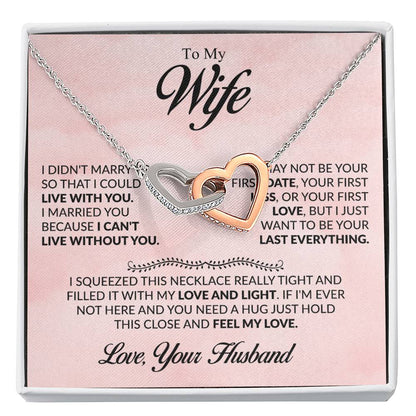 To My Wife Necklace - Emotional Husband-to-Wife Gift for Anniversary, Birthday & Valentine’s Day - Interlocking Hearts Necklace