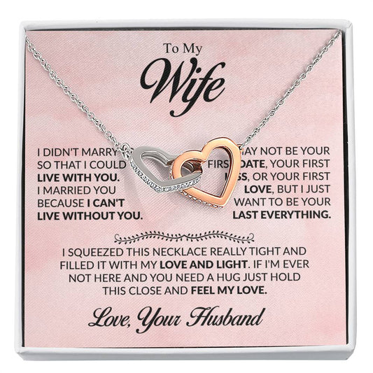 To My Wife Necklace - Emotional Husband-to-Wife Gift for Anniversary, Birthday & Valentine’s Day - Interlocking Hearts Necklace