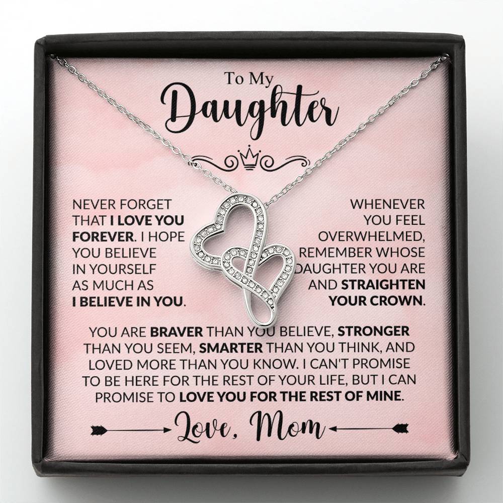 Gift for Daughter from Mom - You are braver than you believe - Heart-to-heart Pendant Necklace