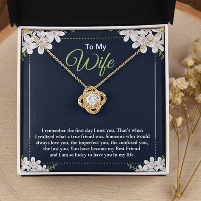 To My Wife Necklace - Sweetest Gift for Wife from Husband for Valentine’s Day, Anniversary & Birthday Joy - Love Knot Necklace