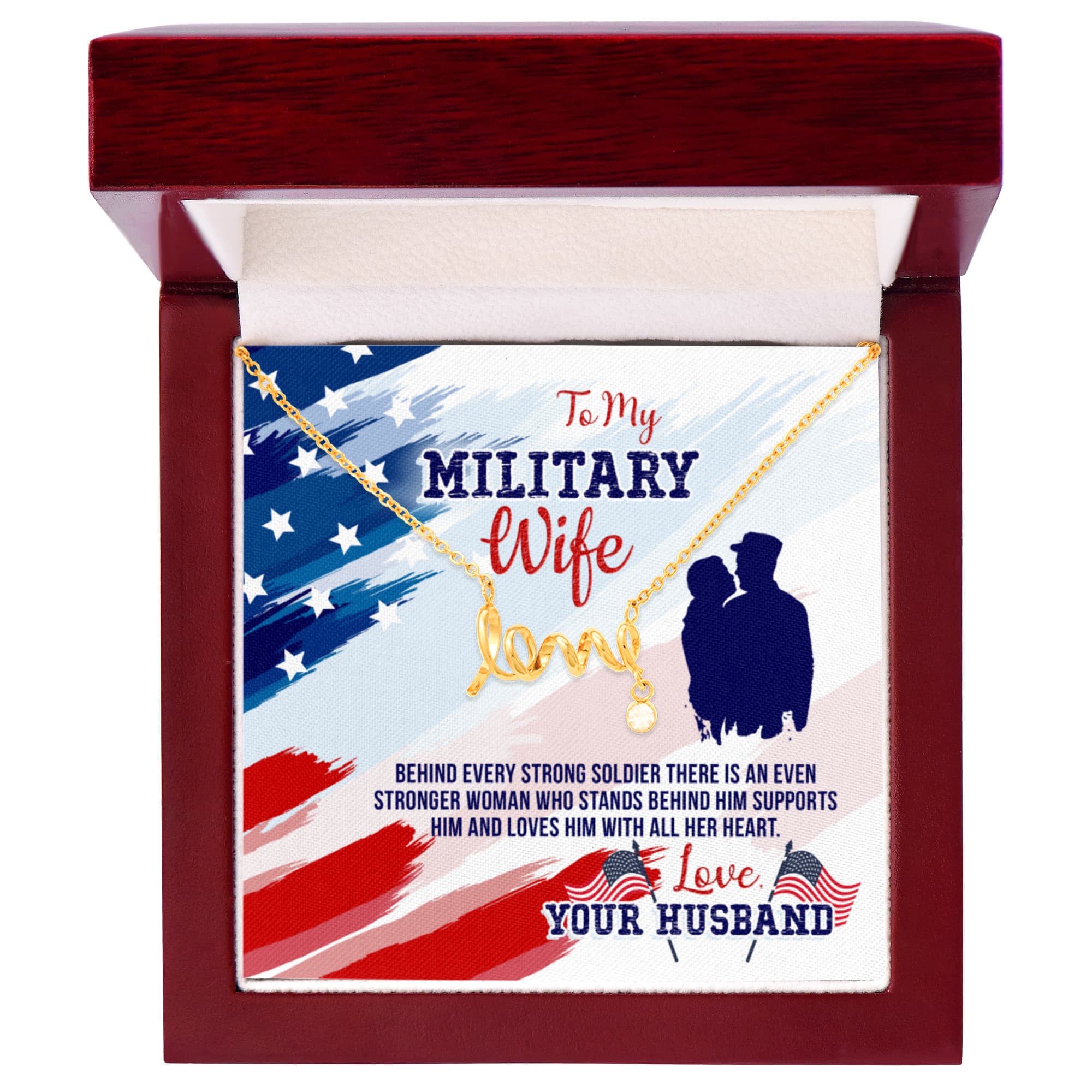 To My Military Wife Gift from Husband - Scripted Love Necklace