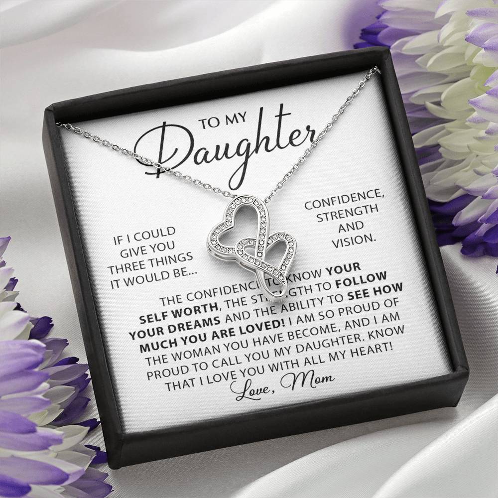 To My Daughter Necklace – Daughter Birthday Graduation Keepsake from Mom – Heart-to-heart Pendant Necklace