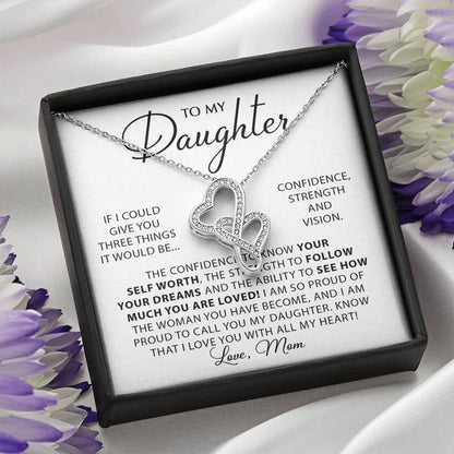 To My Daughter Necklace – Daughter Birthday Graduation Keepsake from Mom – Heart-to-heart Pendant Necklace