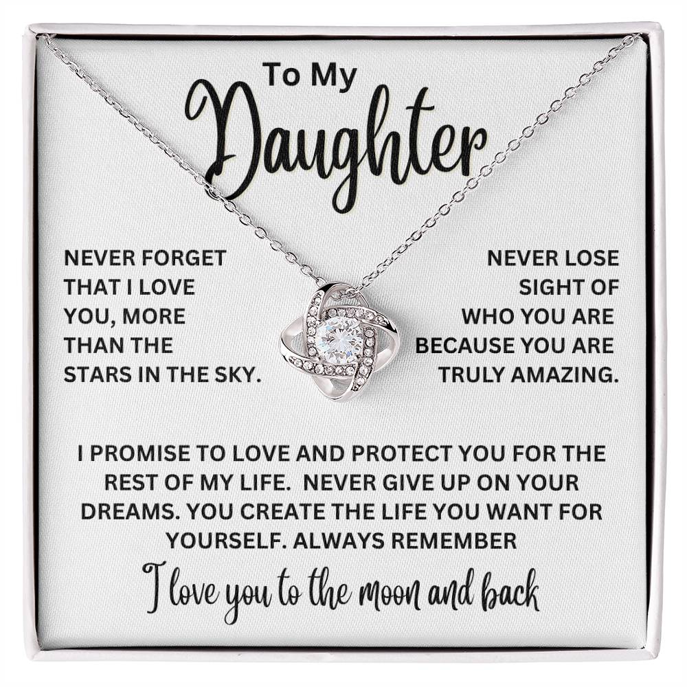 To My Daughter Necklace - I love you to the moon and back - Love Knot Necklace Gift for Daughter