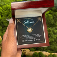Gold Love Necklace, Romantic Gift for Girlfriend, Anniversary Jewelry, Forever Love Message Card, Elegant Gift Boxed Pendant