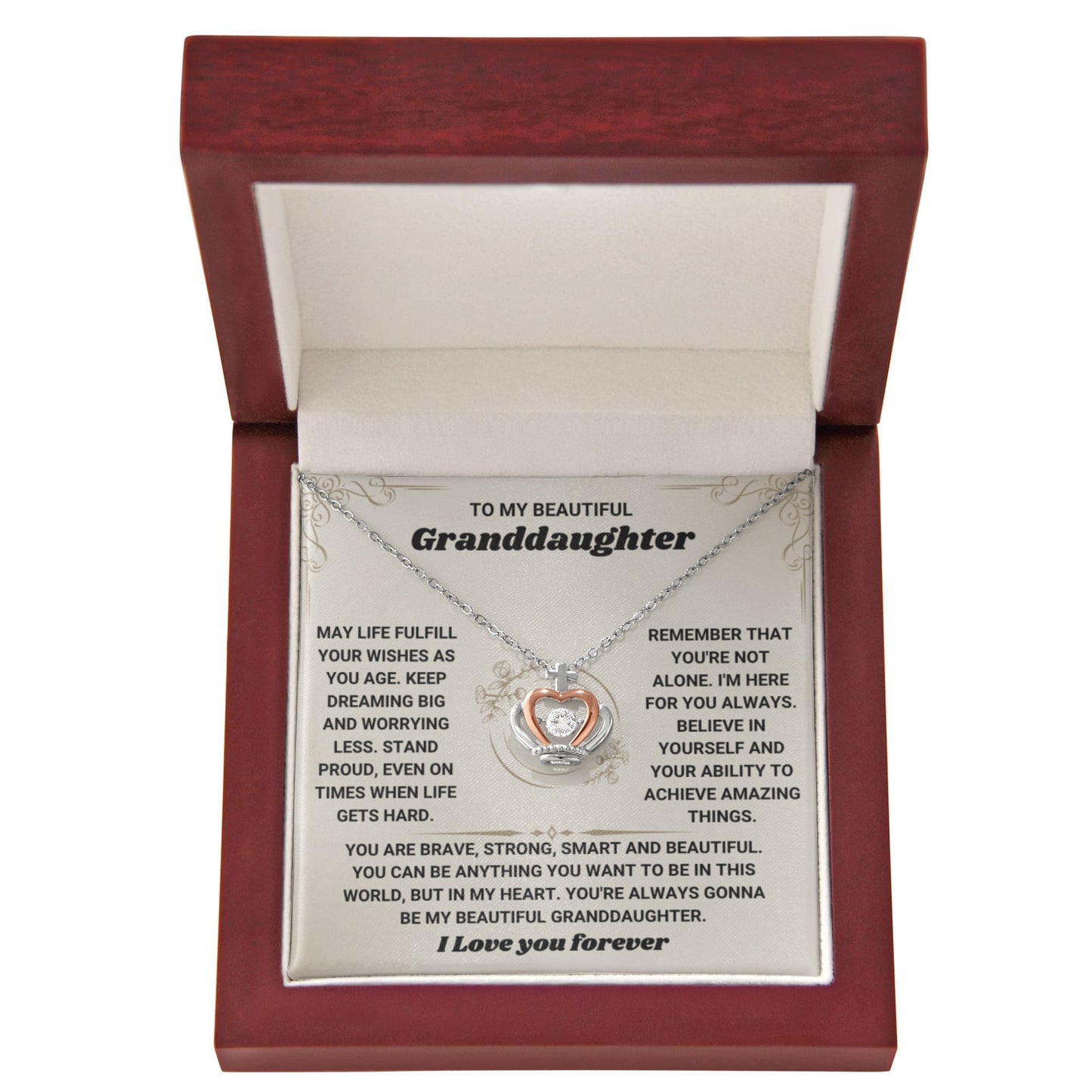 To My Granddaughter Necklace – Birthday Graduation Keepsake for Granddaughter – Crown Pendant Necklace