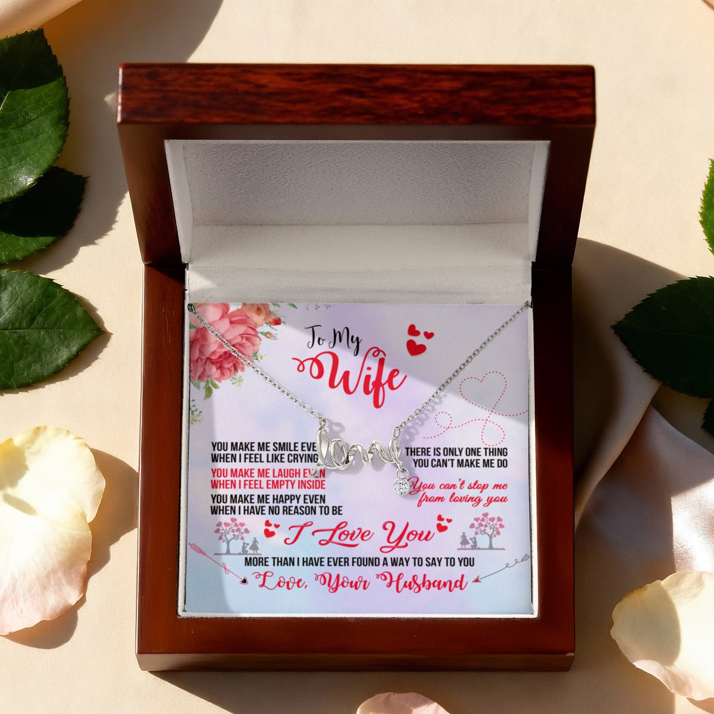 To My Wife Gift from Husband - Romantic Jewelry for Birthday & Anniversary Celebrations - Scripted Love Necklace