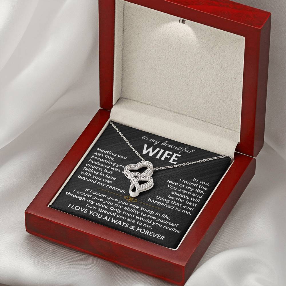 To My Beautiful Wife Necklace - Loving Husband Gift for Christmas, Valentine’s Day & Birthday Celebrations - Heart-to-heart Pendant Necklace