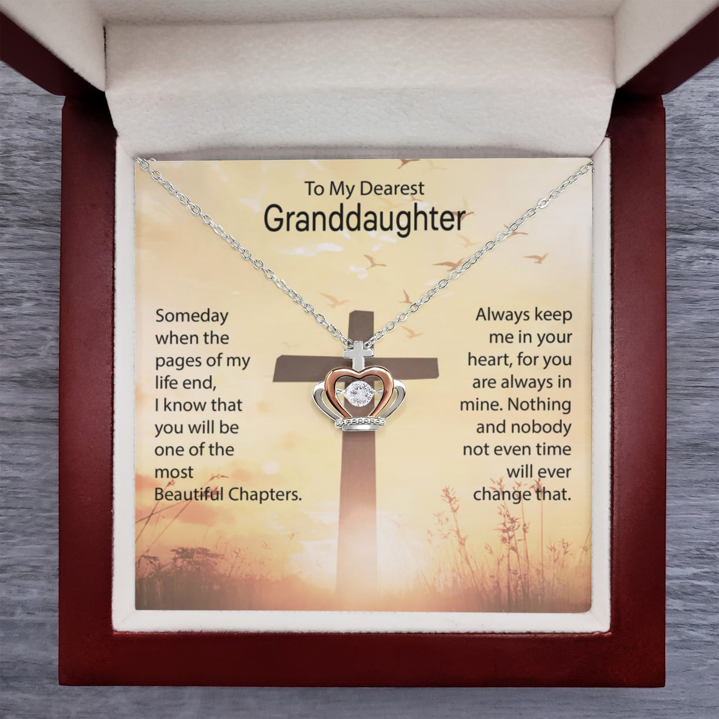 To My Dearest Granddaughter Necklace – Granddaughter Valentine Birthday Jewelry Gift – Crown Pendant Necklace