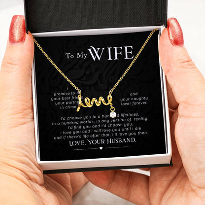 Sweet Gift for Wife from Husband - Romantic Jewelry for Everyday Love - Scripted Love Necklace