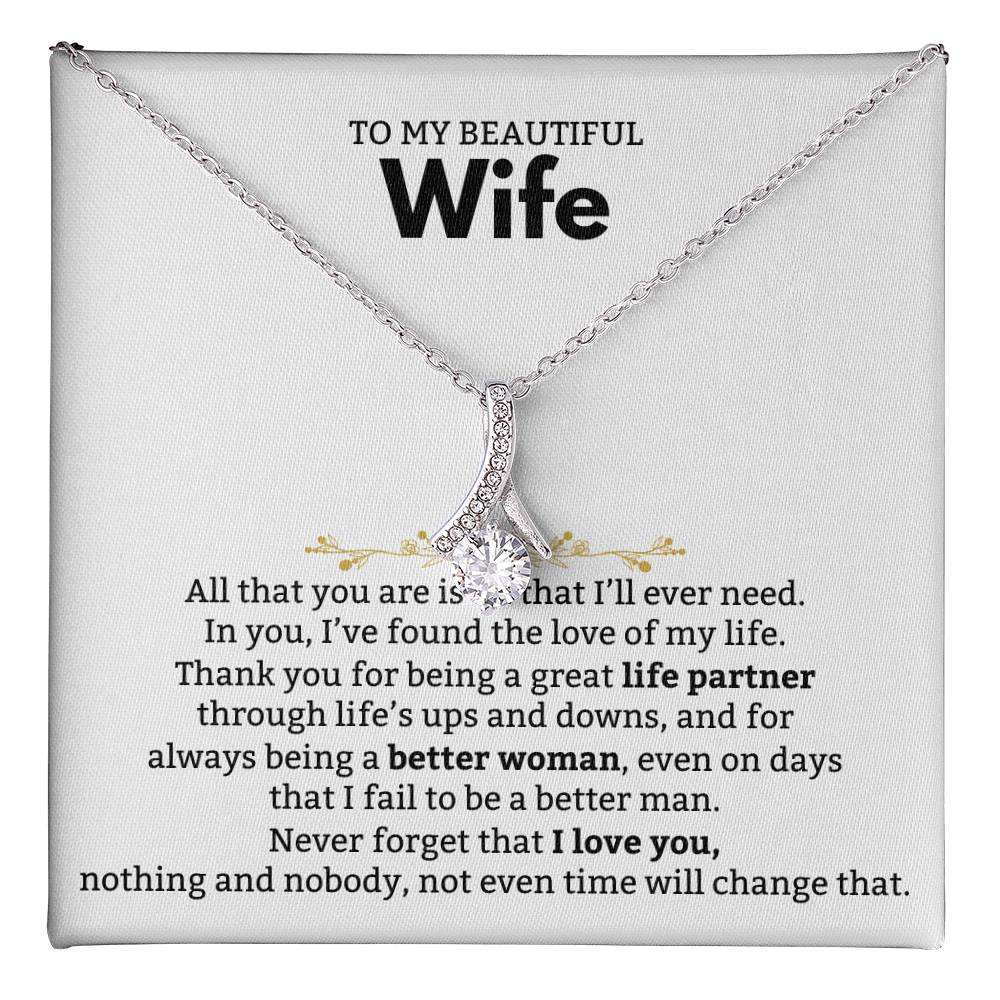 To My Beautiful Wife Necklace - Romantic Birthday Jewelry Gift from Husband for Valentine’s Day & Long Lasting Memories - Alluring Beauty Necklace