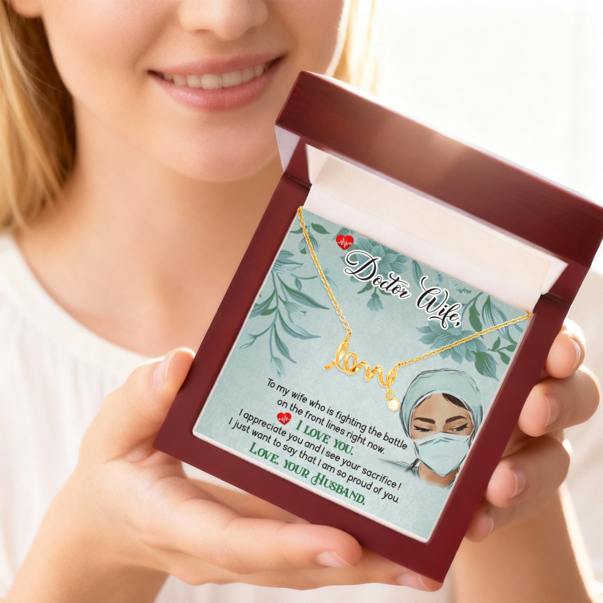 To My Doctor Wife Gift from Husband - Scripted Love Necklace