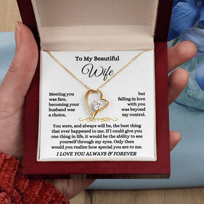 To My Beautiful Wife Necklace - Perfect Romantic Surprise from Husband for Anniversary, Birthday & Valentine’s Day - Forever Love Necklace