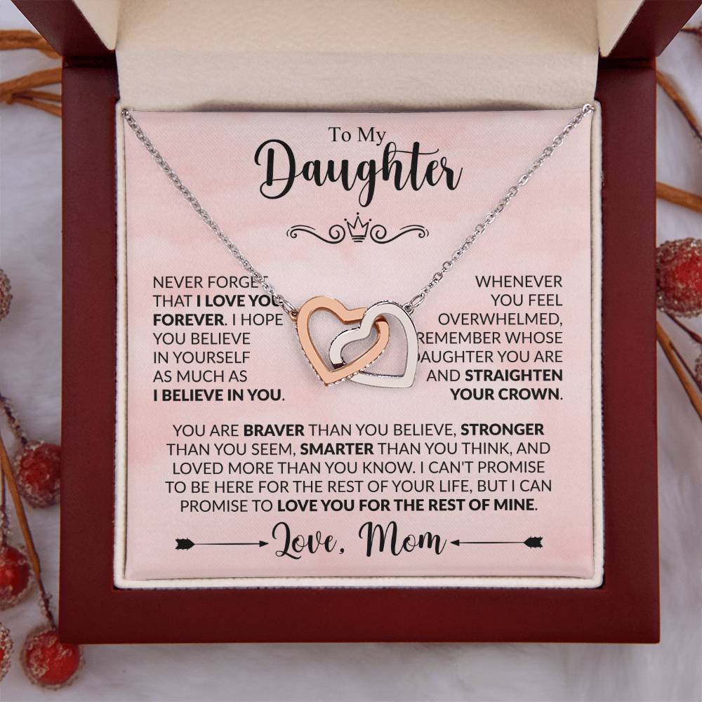 To My Daughter Necklace – Daughter’s Jewelry Gift by Mom – Interlocking Hearts Necklace