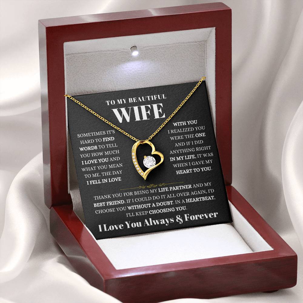 To My Beautiful Wife Necklace - Romantic Birthday Jewelry Gift from Husband for Valentine’s Day & Long Lasting Memories - Forever Love Necklace