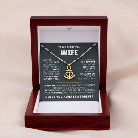 To My Beautiful Wife Necklace - Romantic Everyday Jewelry Gift from Husband for Birthday, Valentine’s Day & Just Because - Anchor Pendant Necklace