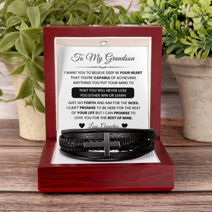 To My Grandson – Graduation, Christmas Jewelry from Grandpa – Men's Cross Bracelet