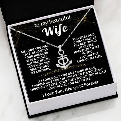 To My Beautiful Wife Necklace - Beautiful Wife Jewelry Gift for Birthday, Valentine’s Day & Special Romantic Moments - Anchor Pendant Necklace